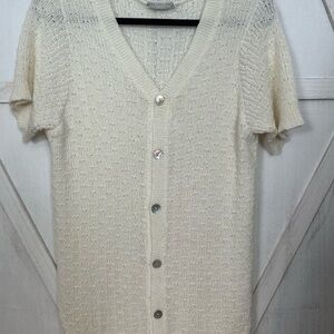Joan Vass Cream Short Sleeve Cardigan